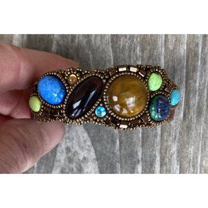 Free Spirit by Heidi Kummli Southwestern Beaded Glass Cabochons Cuff Bracelet